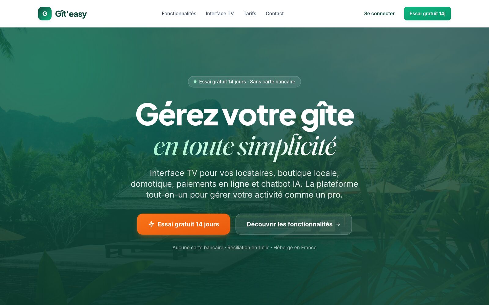 Interface de la plateforme Git'Easy pour la gestion de gîtes