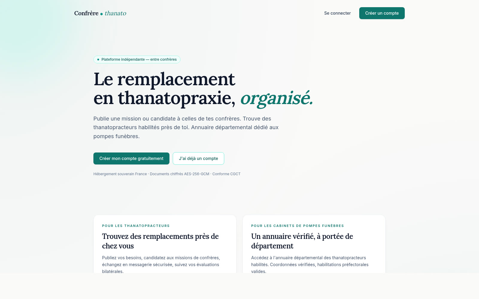 Plateforme Remplacement mettant en relation thanatopracteurs et cabinets de pompes funèbres